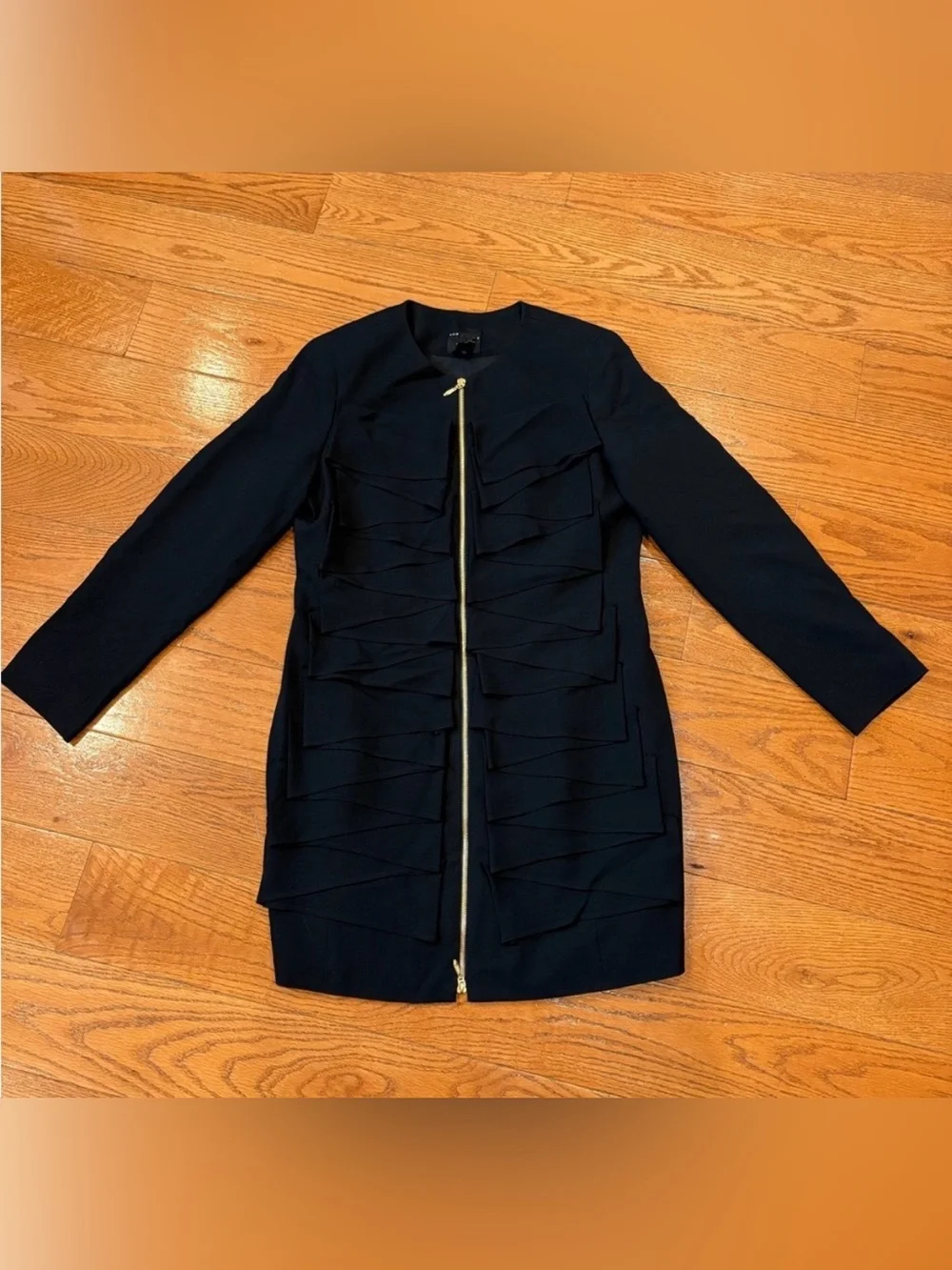 Doncaster Collection Black Zip Front Ruffle Dress Size 10 Career Cocktail